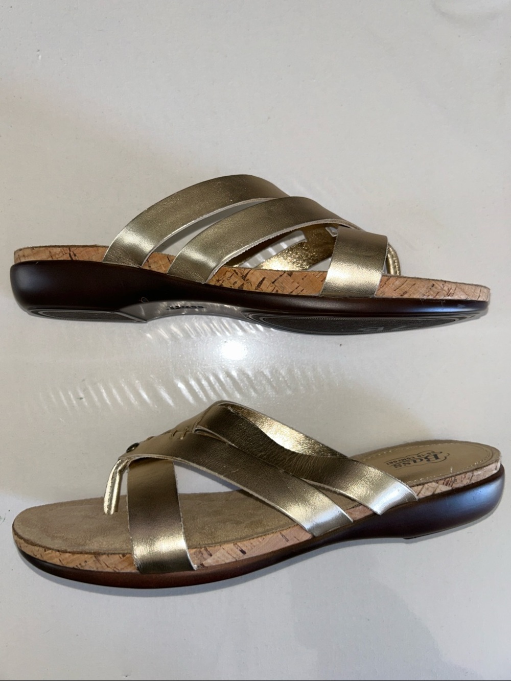 NWOB Bass Metallic Gold Crisscross Slide Sandals - Picture 4 of 7